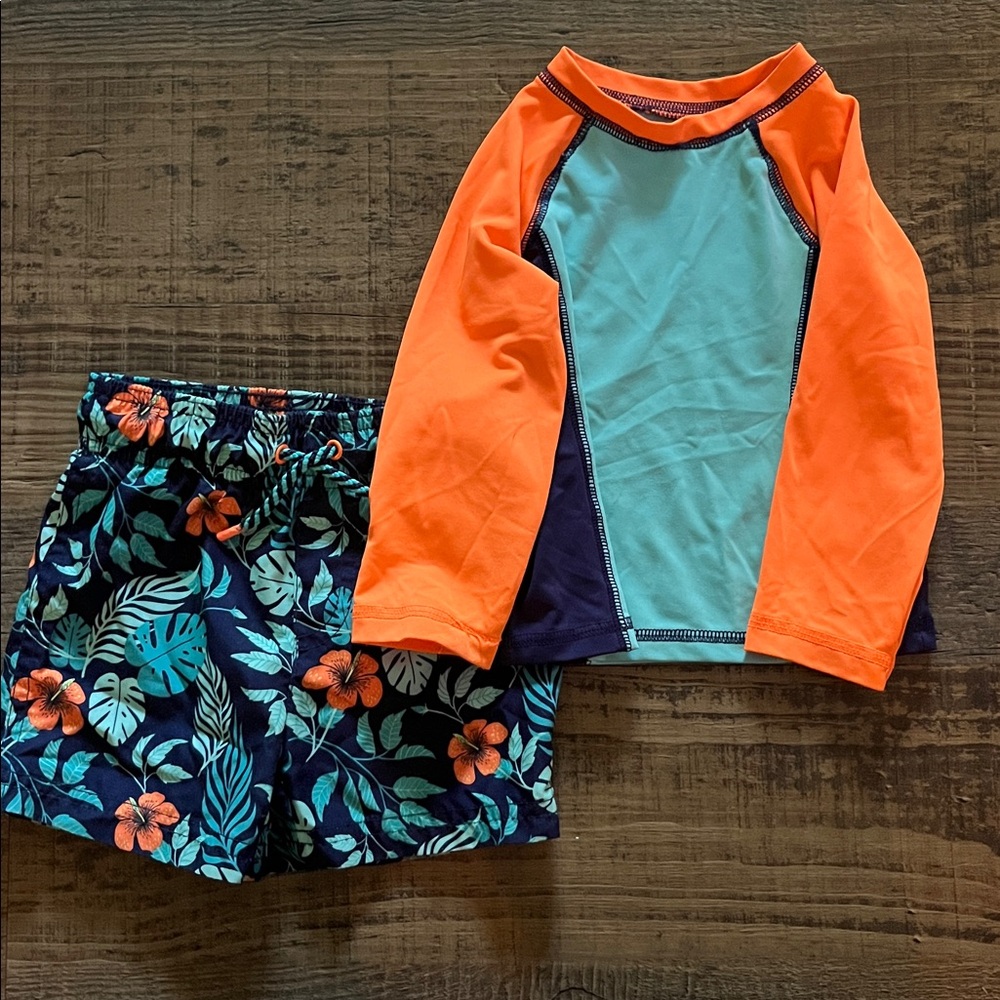 Bright Orange and Blue Rash Guard Set